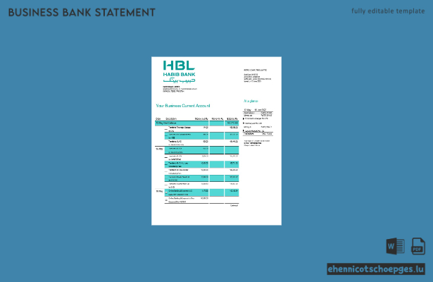 HBL Bank Firmenkontoauszug (Word- und PDF-Beispiel)